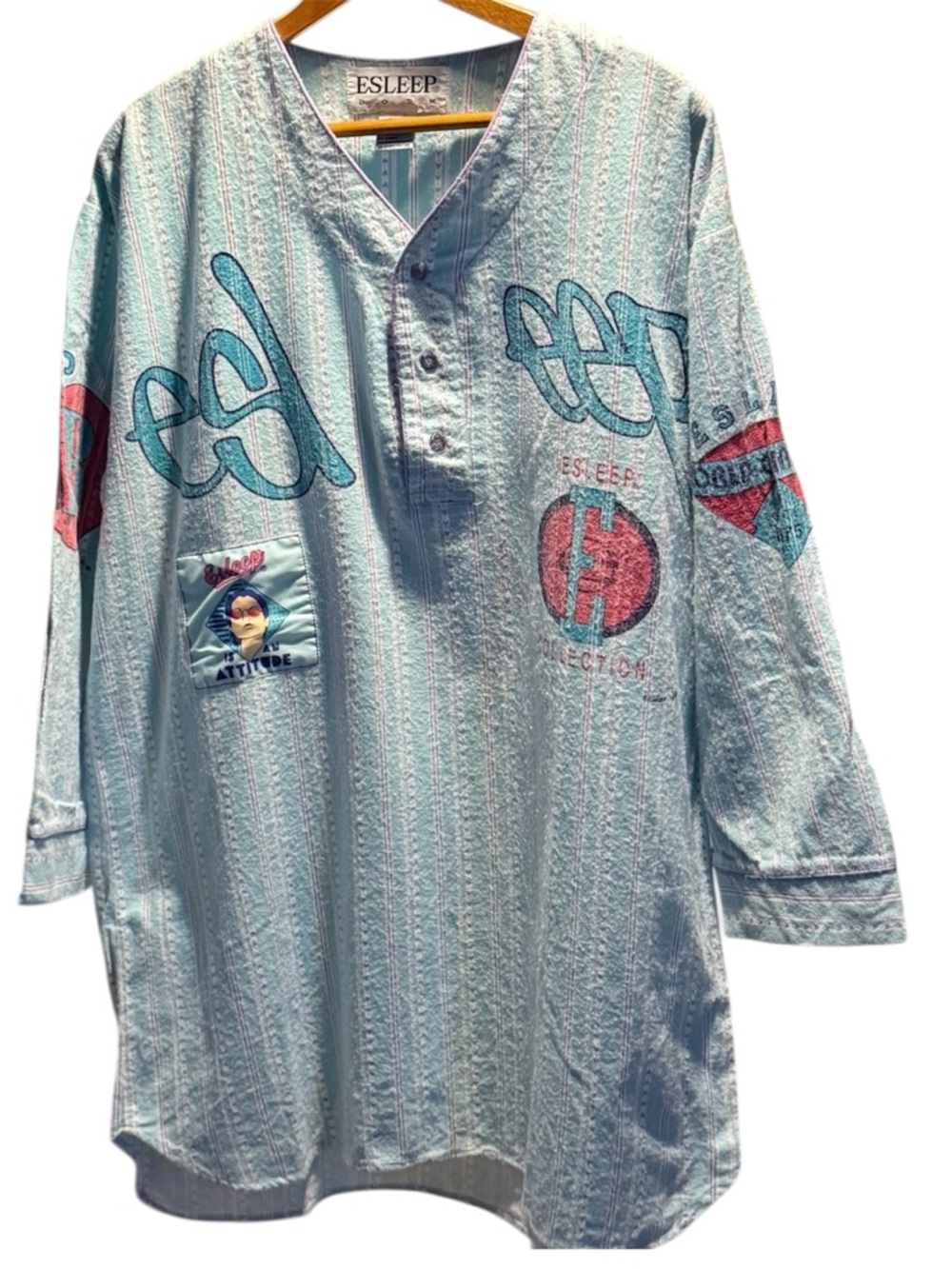 Light Blue Graphic Henley Shirt